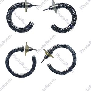 Silver hoop earrings 2 sets in euc